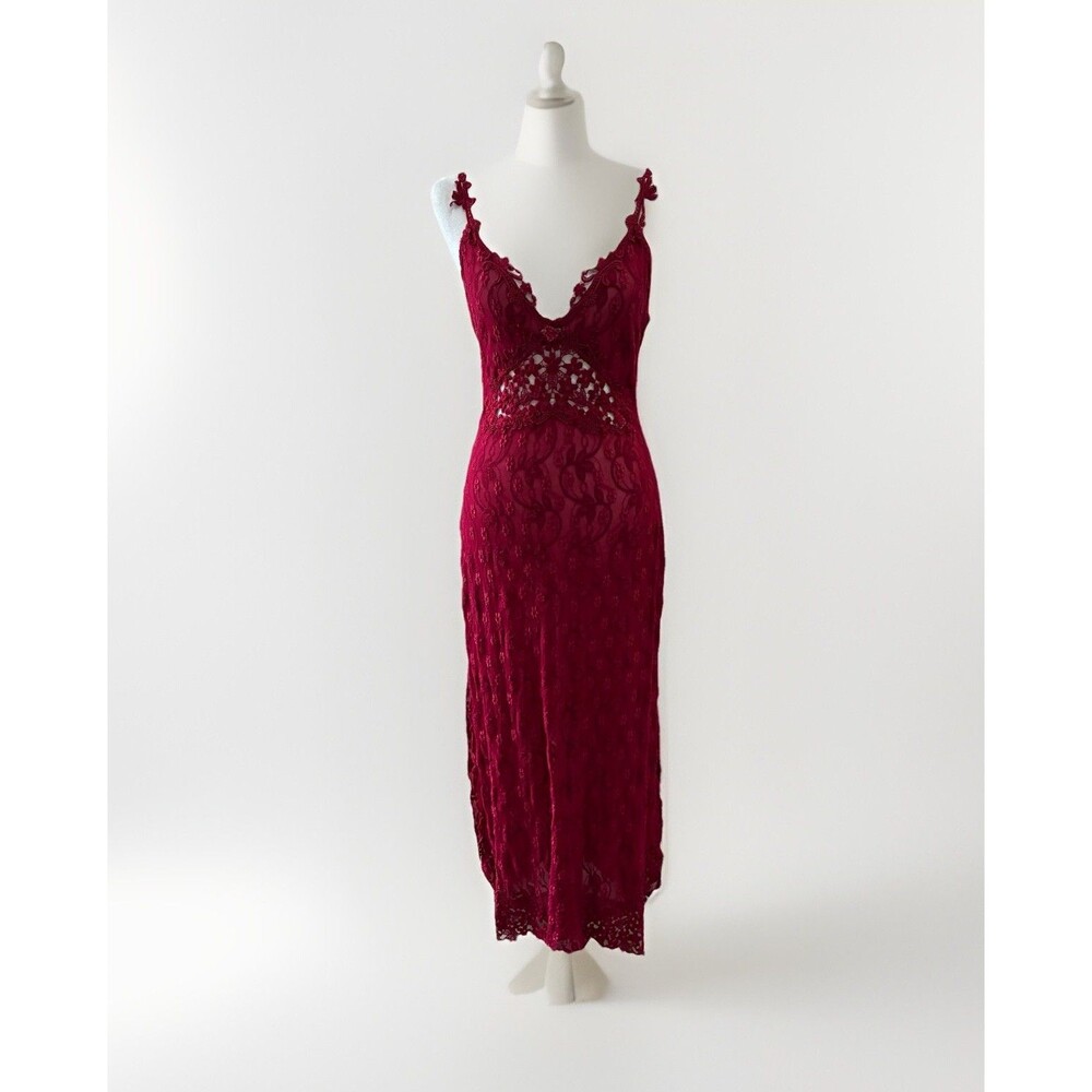 Claire Pettibone Red Lace Slip Dress Womens L Sheer Lingerie Romantic Fairy